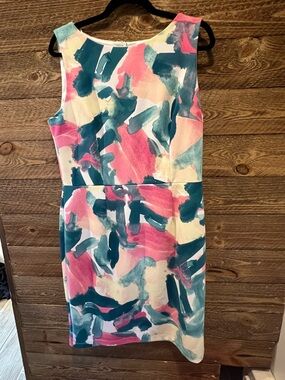 Apt. 9 Sleeveless Abstract Brushstroke Midi Dress in Pink, Teal & Cream